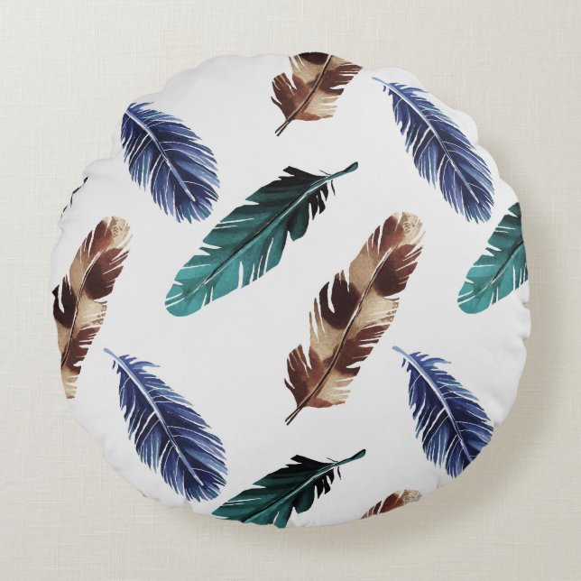 Colourful Feathers Tribal Texture Round Cushion (Front)