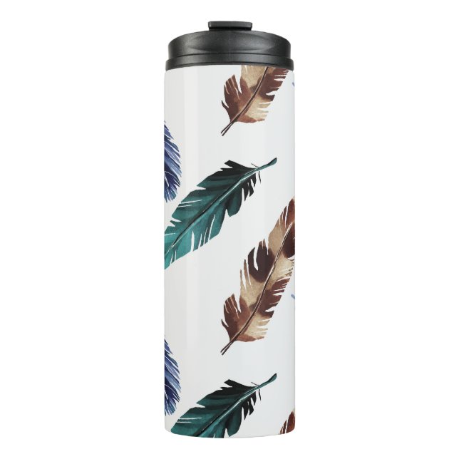 Colourful Feathers Tribal Texture Thermal Tumbler (Front)