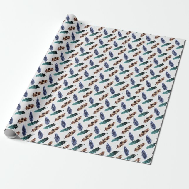 Colourful Feathers Tribal Texture Wrapping Paper (Unrolled)