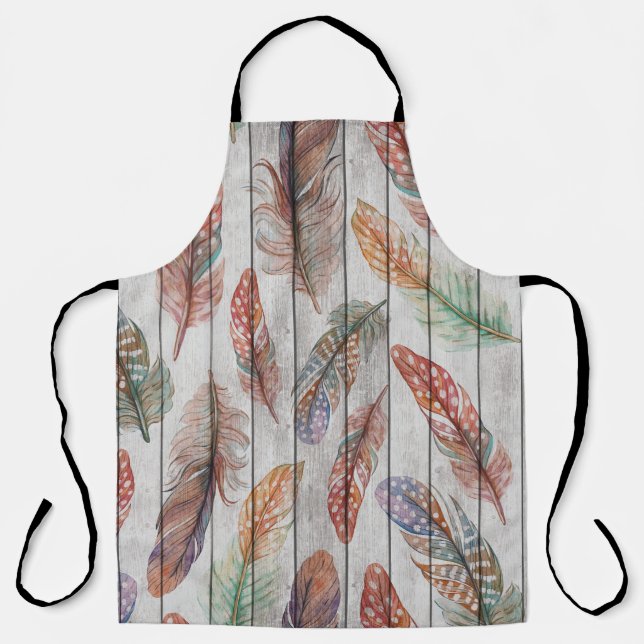 Colourful Feathers, Watercolor Seamless Design. Apron (Front)