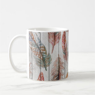 Colourful Feathers, Watercolor Seamless Design. Coffee Mug