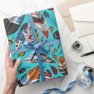 Colourful feathers wrapping paper