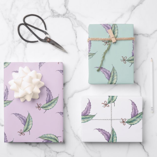 Colourful FeatherWrapping Paper Flat Sheet Set of  (Front)