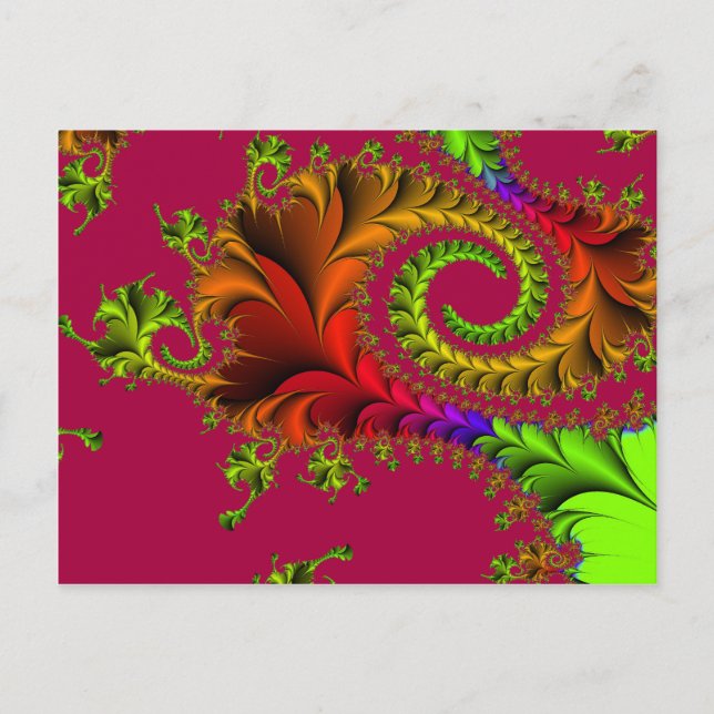 Colourful Feathery Fractal Swirls Postcard (Front)