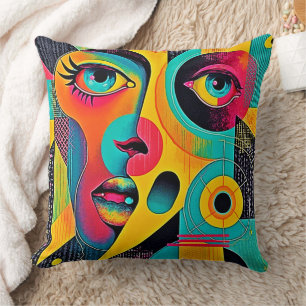 Colourful Feelings: Abstract Face Cushion
