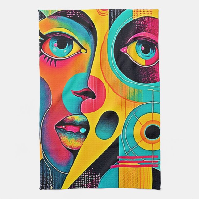 Colourful Feelings: Abstract Face Tea Towel (Vertical)
