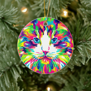 Colourful Feline Bliss: Whiskers of Joy Ceramic Tree Decoration