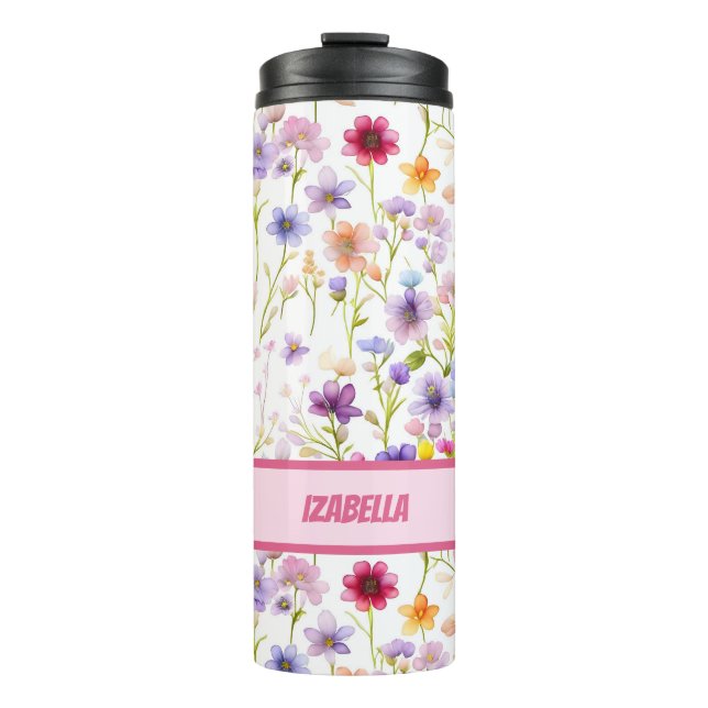 Colourful Feminine and Girly Spring Wild Flowers  Thermal Tumbler (Front)