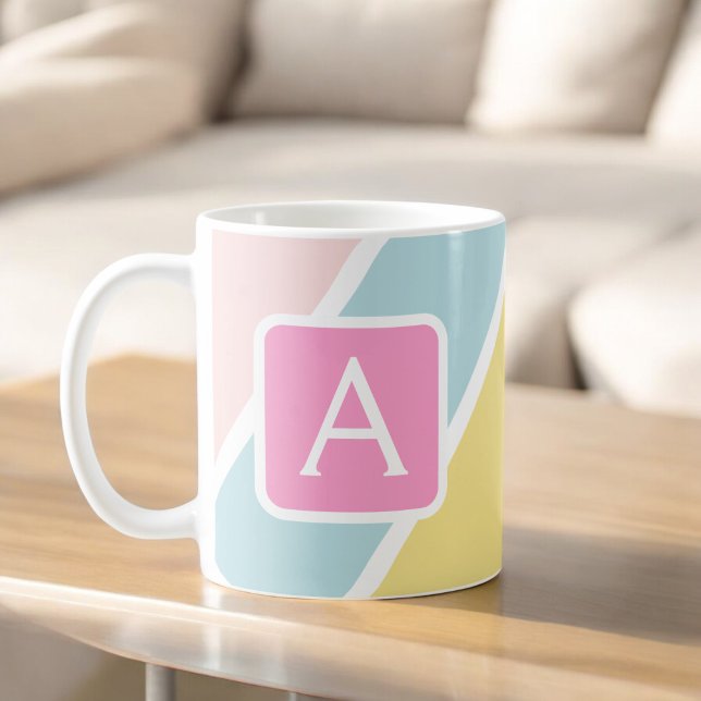 Colourful Feminine Stripes Monogram Colourful Coffee Mug (Creator Uploaded)
