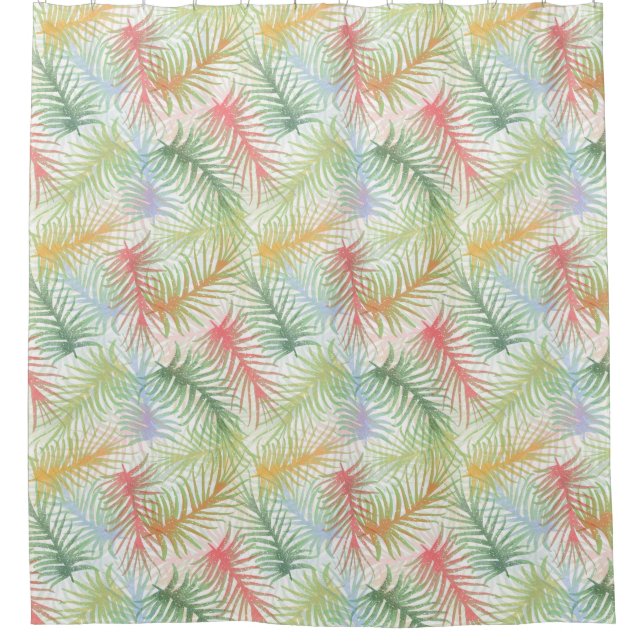 Colourful fern leaves on white. shower curtain (Front)