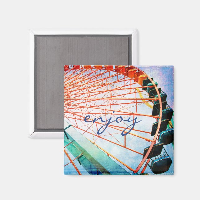 Colourful ferris wheel carnival enjoy script fun magnet (Front/Back)