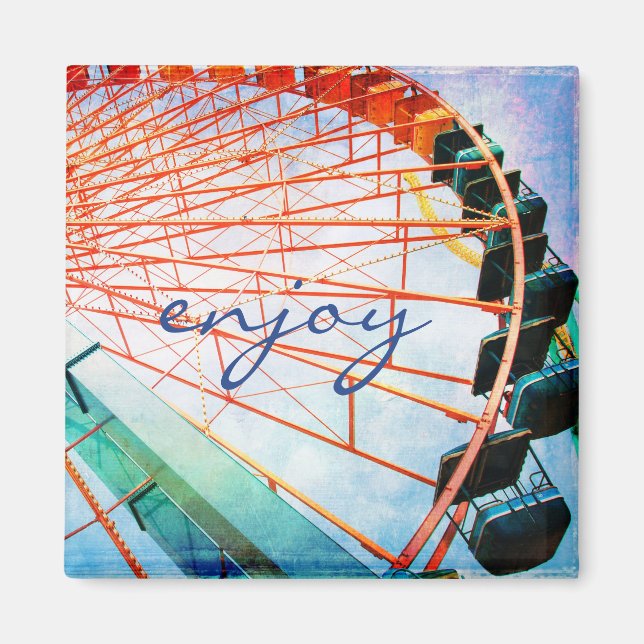 Colourful ferris wheel carnival enjoy script fun magnet (Front)