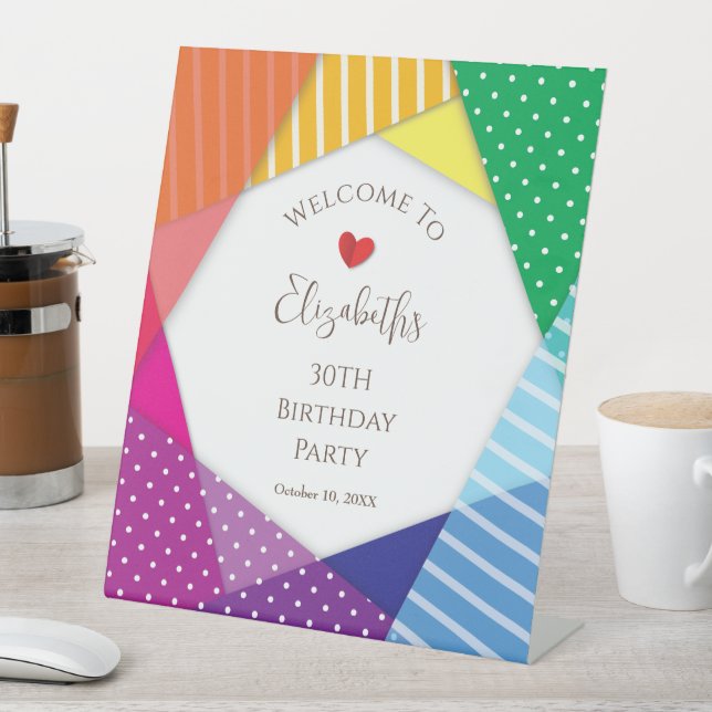 Colourful Festival Themed 30th Birthday Welcome  Pedestal Sign (In SItu)