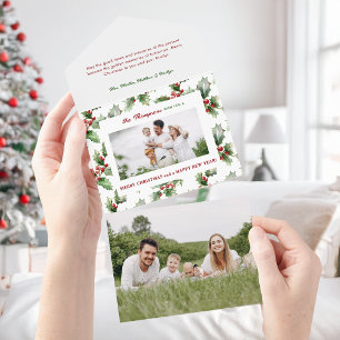 Colourful Festive Bold Christmas Holly Photo All In One Invitation