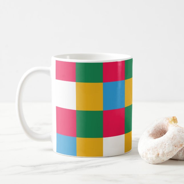 Colourful Festive Chequerboard Coffee Mug (With Donut)