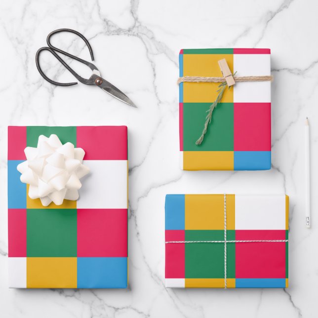 Colourful Festive Chequerboard Wrapping Paper Sheet (Front)