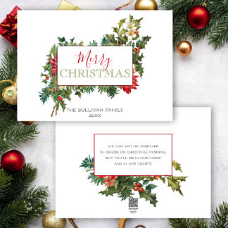 Colourful Festive Christmas Floral w/Label Holiday Card