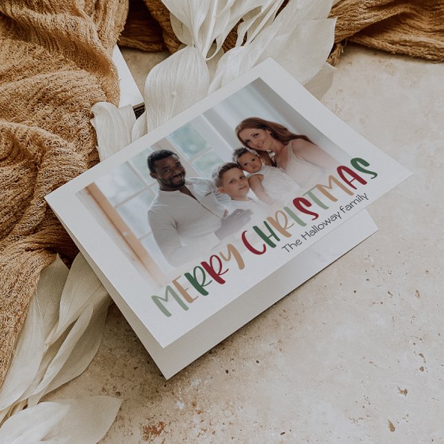 Colourful Festive Christmas Folded Faded Photo Holiday Card (Creator Uploaded)