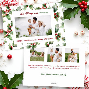 Colourful Festive Christmas Holly One-Photo Holiday Card