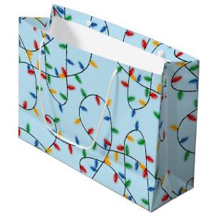 Colourful Festive Christmas Lights Pattern Blue Large Gift Bag