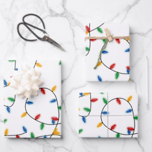 Colourful Festive Christmas Lights Pattern Wrapping Paper Sheet