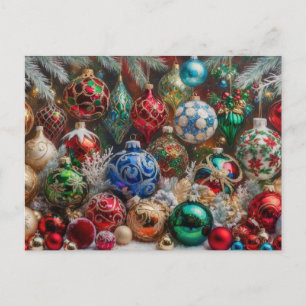 Colourful Festive Christmas Ornamens Holiday Postcard
