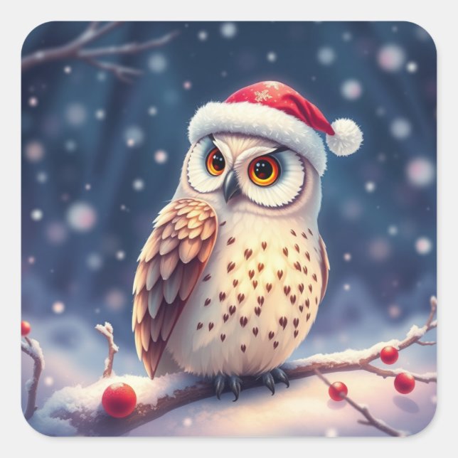 Colourful Festive Christmas Owl Stickers (Front)