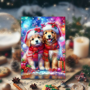 Colourful Festive Christmas Puppies Christian  Holiday Card