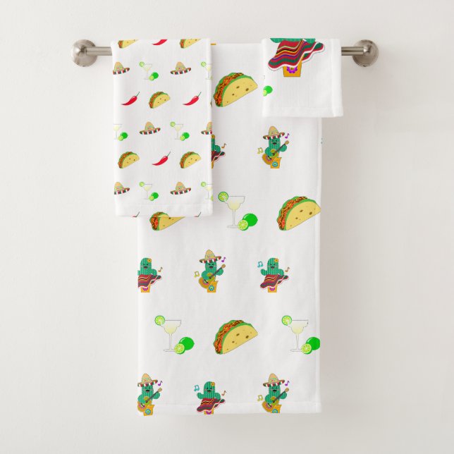 Colourful Festive Cinco de Mayo 2025 Dancing Cactu Bath Towel Set (Insitu)