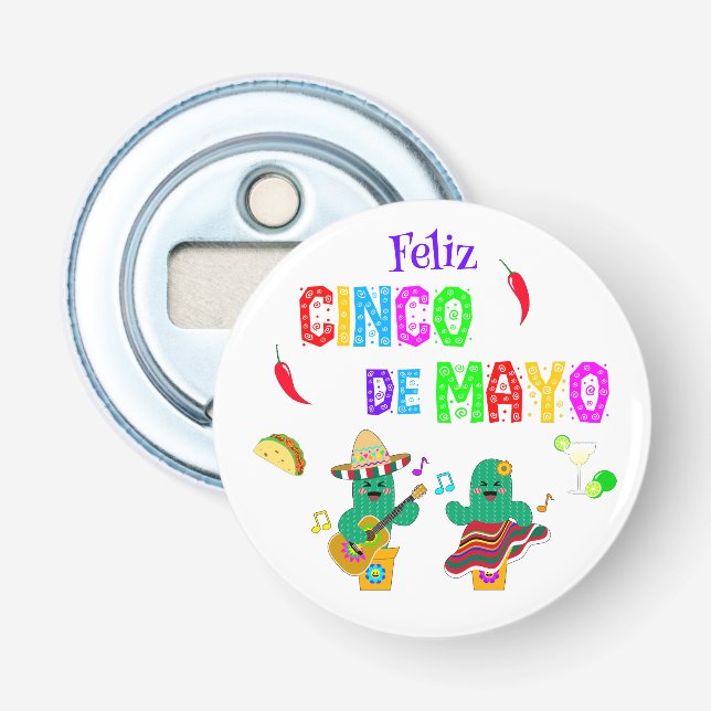 Colourful Festive Cinco de Mayo 2025 Dancing Cactu Bottle Opener (Front)