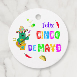 Colourful Festive Cinco de Mayo 2025 Dancing Cactu Favour Tags