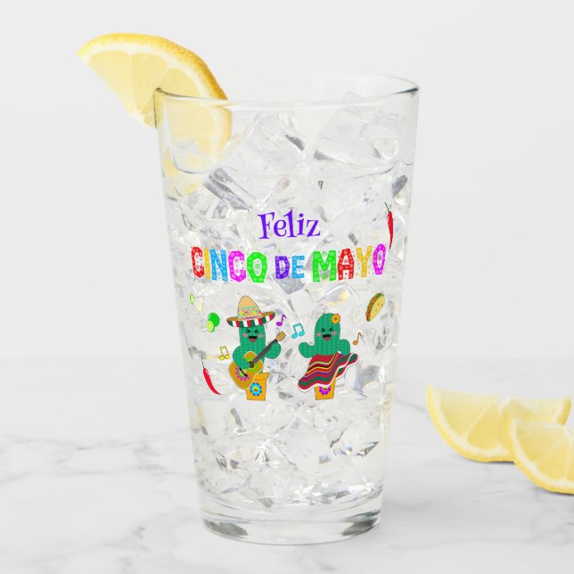 Colourful Festive Cinco de Mayo 2025 Dancing Cactu Glass (Front Ice)