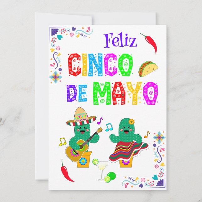 Colourful Festive Cinco de Mayo 2025 Dancing Cactu Holiday Card (Front)