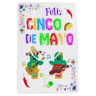 Colourful Festive Cinco de Mayo 2025 Dancing Cactu Medium Gift Bag
