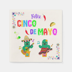 Colourful Festive Cinco de Mayo 2025 Dancing Cactu Napkin