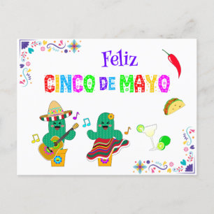 Colourful Festive Cinco de Mayo 2025 Dancing Cactu Postcard