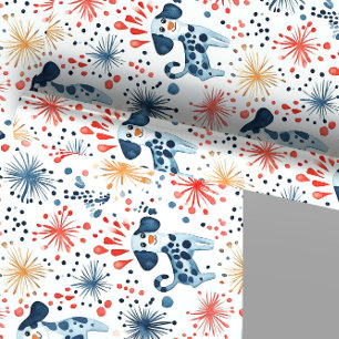 Colourful Festive Dogs Pattern Wrapping Paper