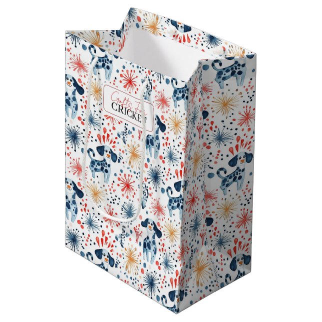 Colourful festive dogs seamless pattern medium gift bag (Front Angled)