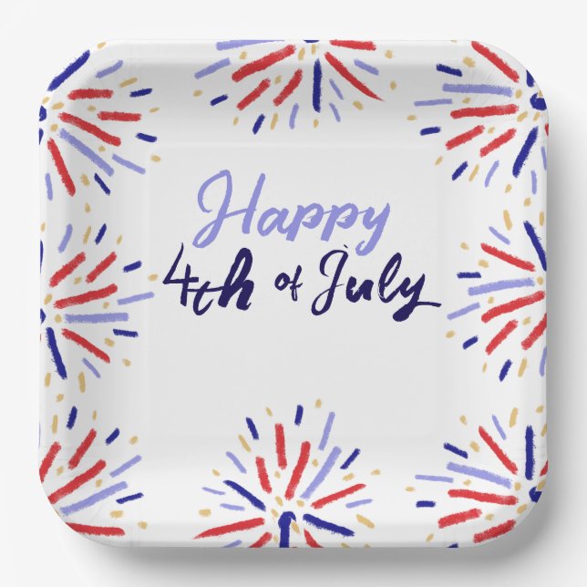 Colourful Festive Fireworks July 4th Celebration  Paper Plate (Front)