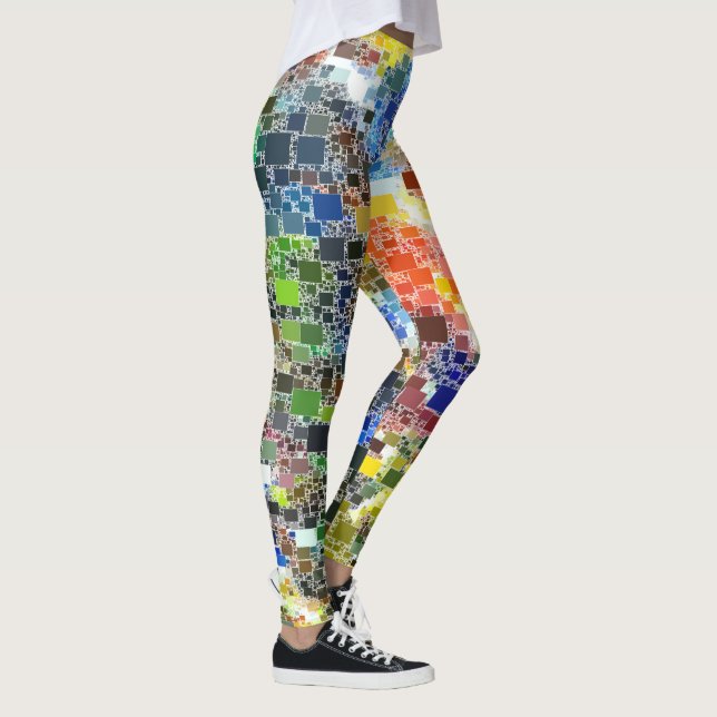 Colourful Festive Floating Tile Artwork Leggings (Right)