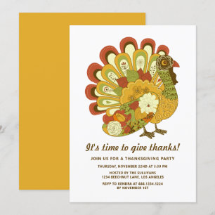 Colourful Festive Floral Turkey Thanksgiving Dinne Invitation