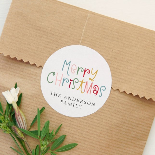 Colourful Festive Fun Merry Christmas Holiday Classic Round Sticker (Creator Uploaded)