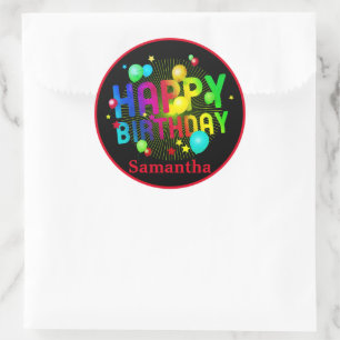 Colourful Festive Happy Birthday Customisable Classic Round Sticker