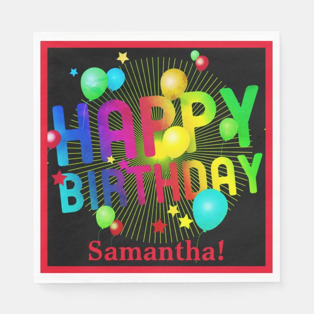 Colourful Festive Happy Birthday Customisable  Napkin (Front)