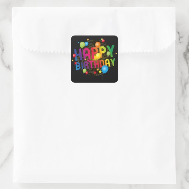 Colourful Festive Happy Birthday  Square Sticker (Bag)