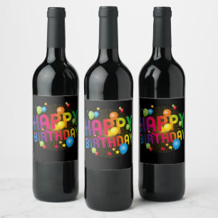 Colourful Festive Happy Birthday  Wine Label