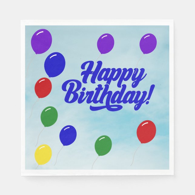 Colourful festive Happy birthday with balloons Napkin (Front)