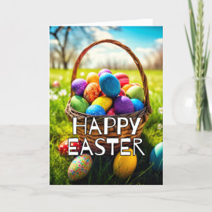 Colourful Festive Happy Easter Basket Holiday Card