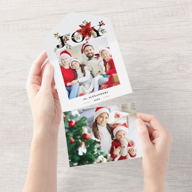 Colourful Festive Joy w/Poinsettias and Berries All In One Invitation (Tearaway)