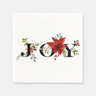 Colourful Festive Joy w/Poinsettias and Berries Napkin